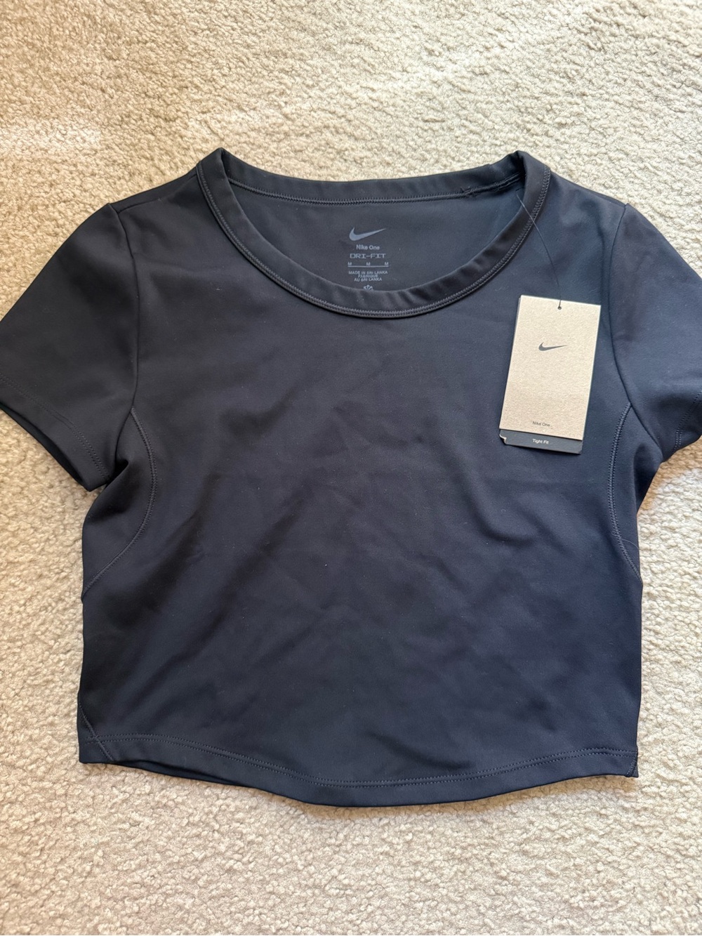 NEW Nike One Fitted Dri-FIT Short-Sleeve Cropped Top Sz M Black Slim Fitted